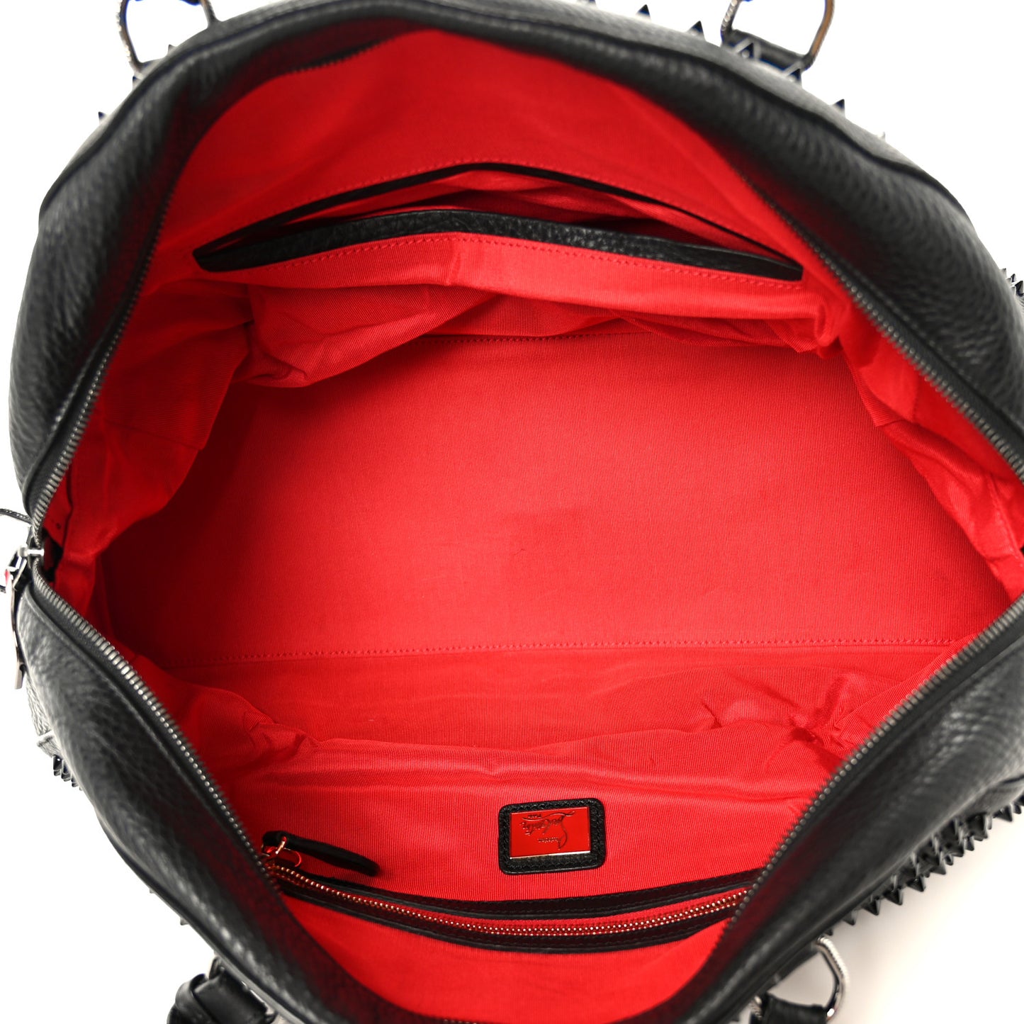 Grained Calfskin Mix Chevron Spikes Large Panettone Bowling Bag Black