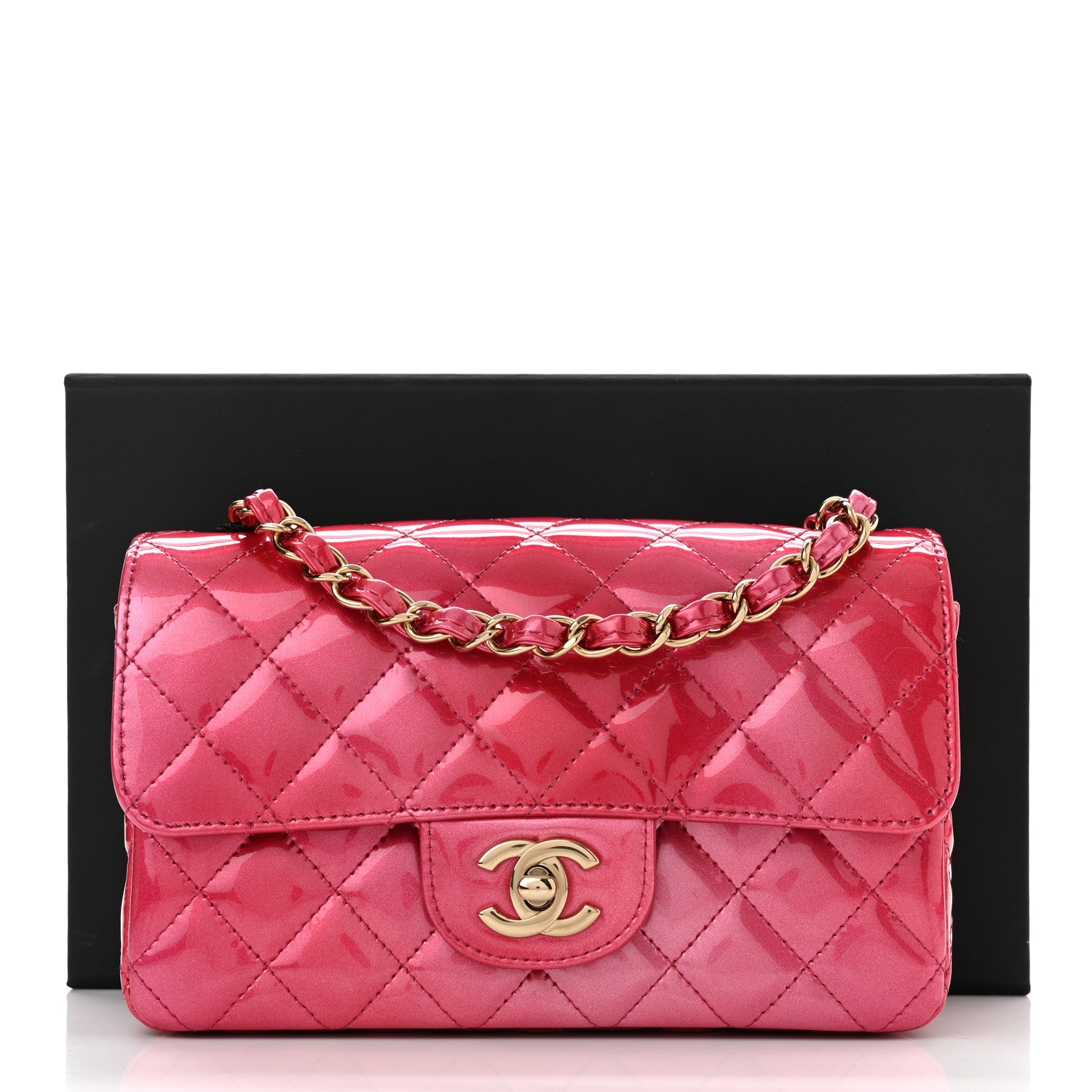 Chanel Shaded Patent Calfskin Quilted Mini Rectangular Flap Pink Dark Pink 11 of 11