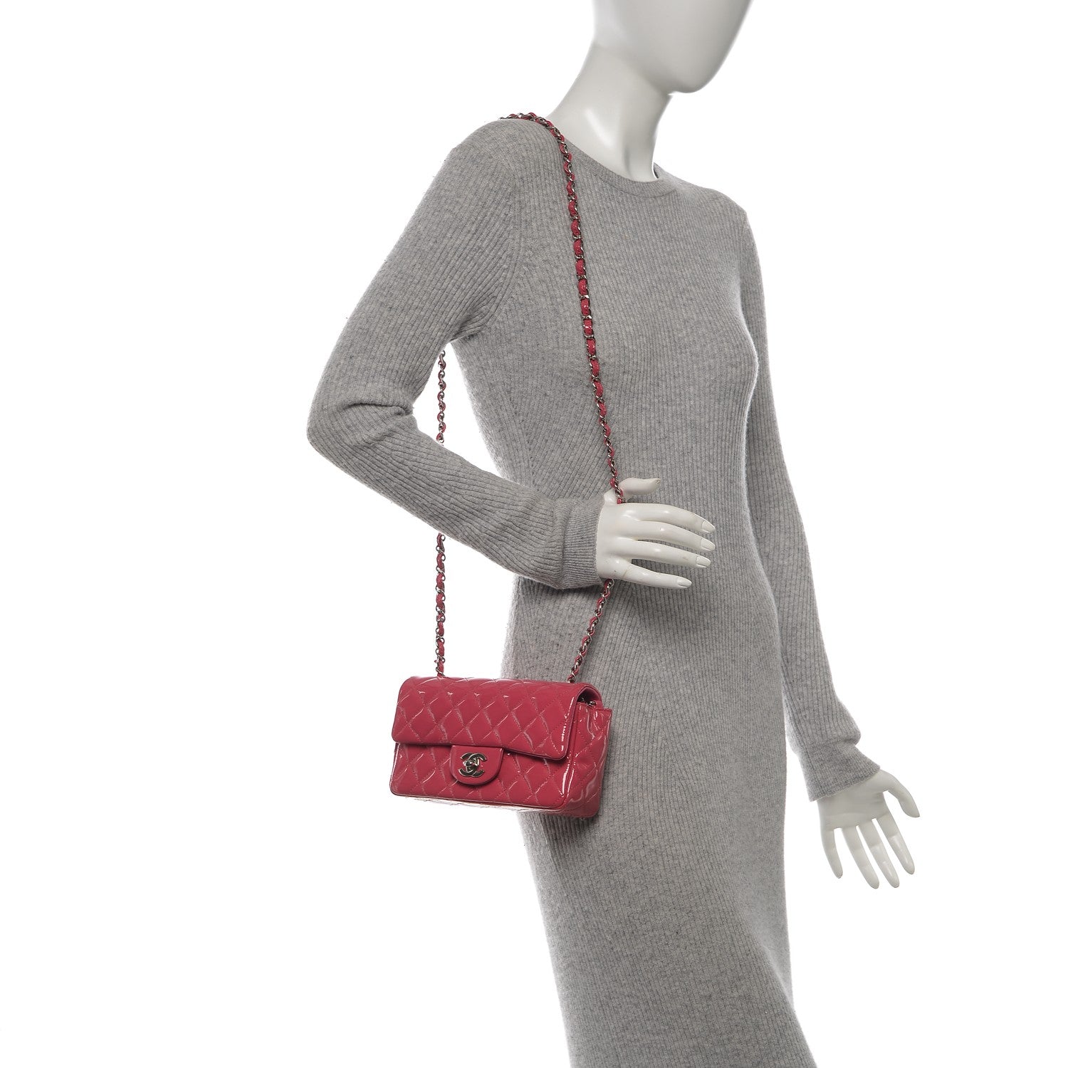 Chanel Patent Quilted Mini Rectangular Flap Fuchsia 2 of 7