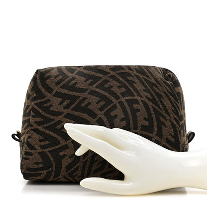 Fendi X SARAH COLEMAN Fabric Jacquard Vitello King FF Vertigo Medium Trapezoid Beauty Pouch Tobacco Moro Black 2 of 11