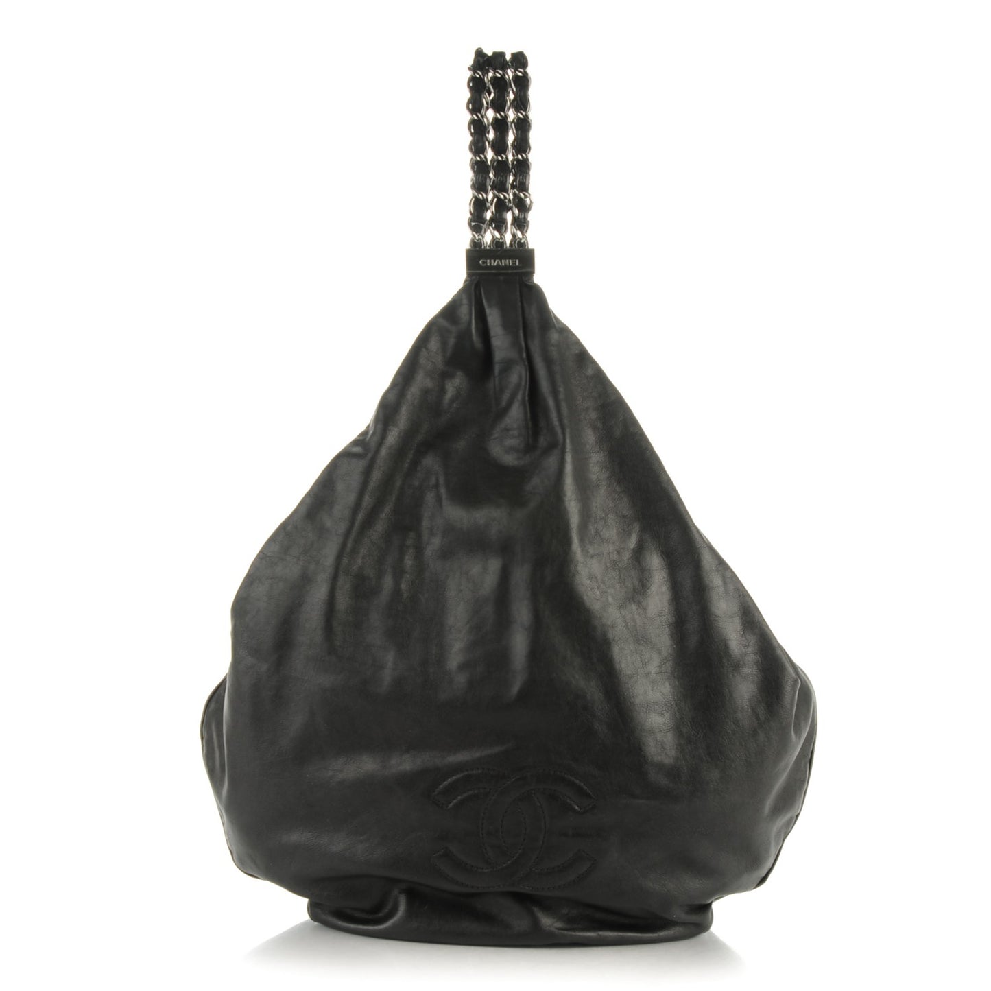 Lambskin Large Rock and Chain Hobo Black