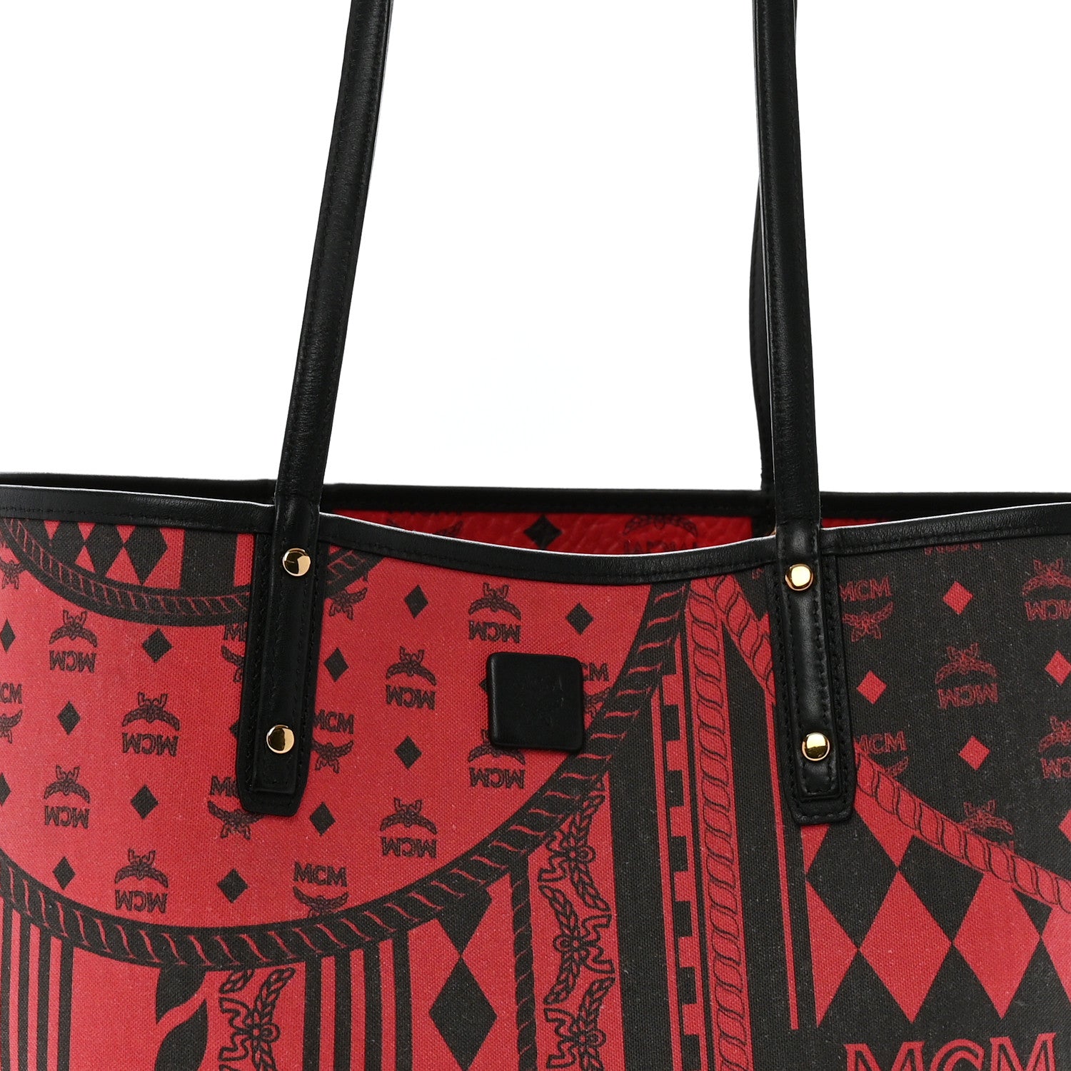 MCM Visetos Medium Project Reversible Shopper Tote Ruby Red Black 13 of 19