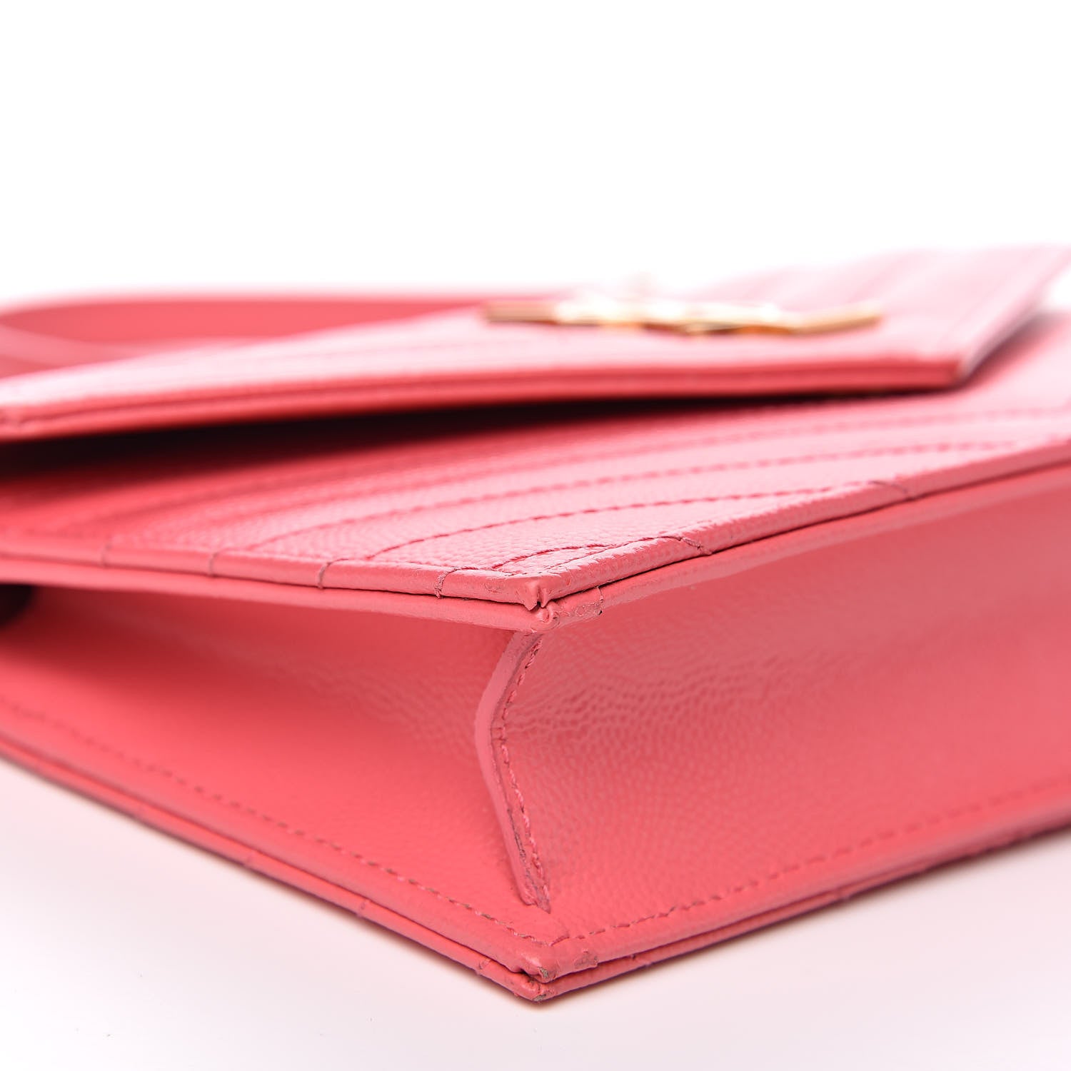 Saint Laurent Grain De Poudre Matelasse Chevron Monogram Envelope Chain Wallet Rose Clair 8 of 10