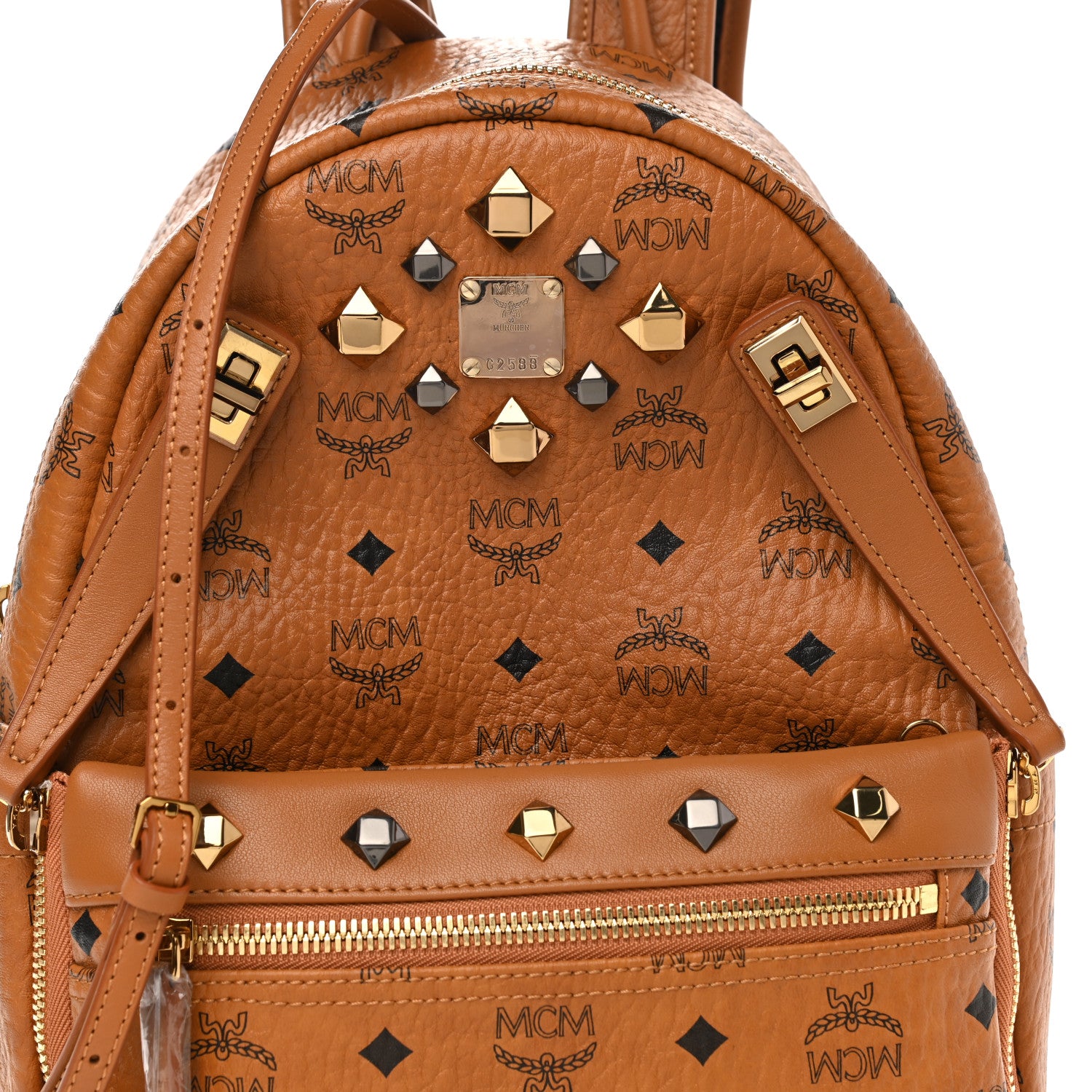 MCM Visetos Studded Medium Dual Stark Backpack Cognac 7 of 13