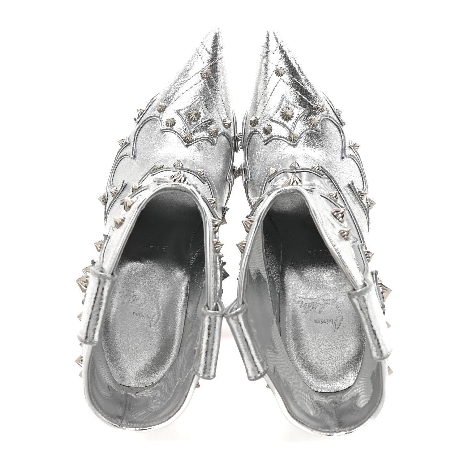 Christian Louboutin Metallic Calfskin Bootytiang Western 100 Boots 37 Silver 2 of 8