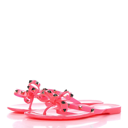 Valentino Garavani PVC Jelly Rockstud Bow Thong Sandals 39 Fuxia Fluo 3 of 11