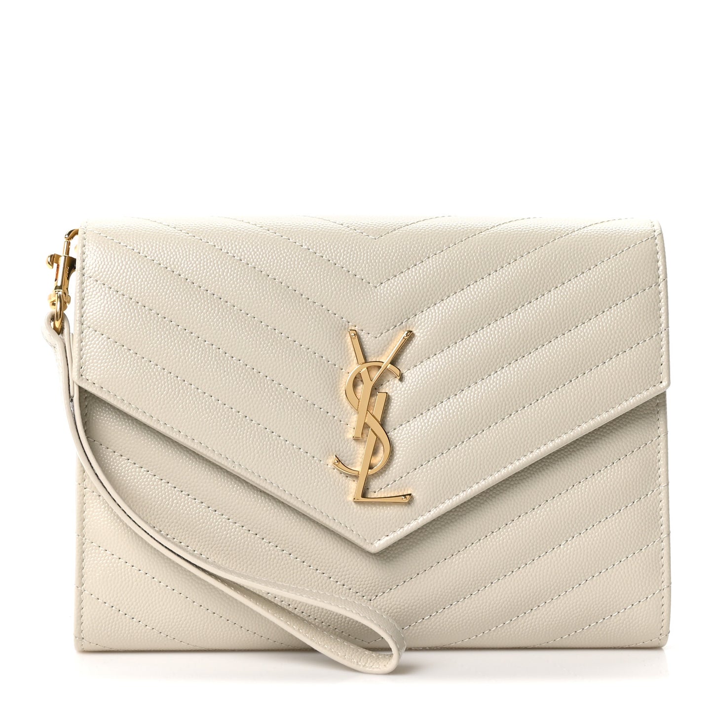 Grain De Poudre Matelasse Chevron Monogram Envelope Clutch Crema Soft