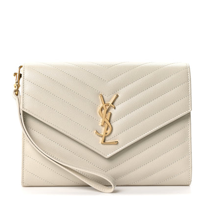 Saint Laurent Grain De Poudre Matelasse Chevron Monogram Envelope Clutch Crema Soft 1 of 10