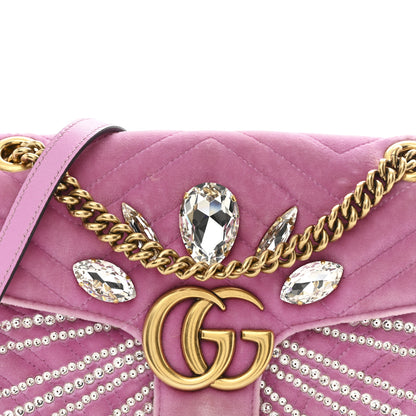 Gucci Velvet Matelasse Marquise Crystals Embroidered Small GG Marmont Shoulder Bag Malva 8 of 10