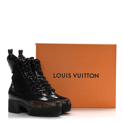 Louis Vuitton Suede Calfskin Monogram Laureate Platform Desert Boots 38 Black 13 of 13