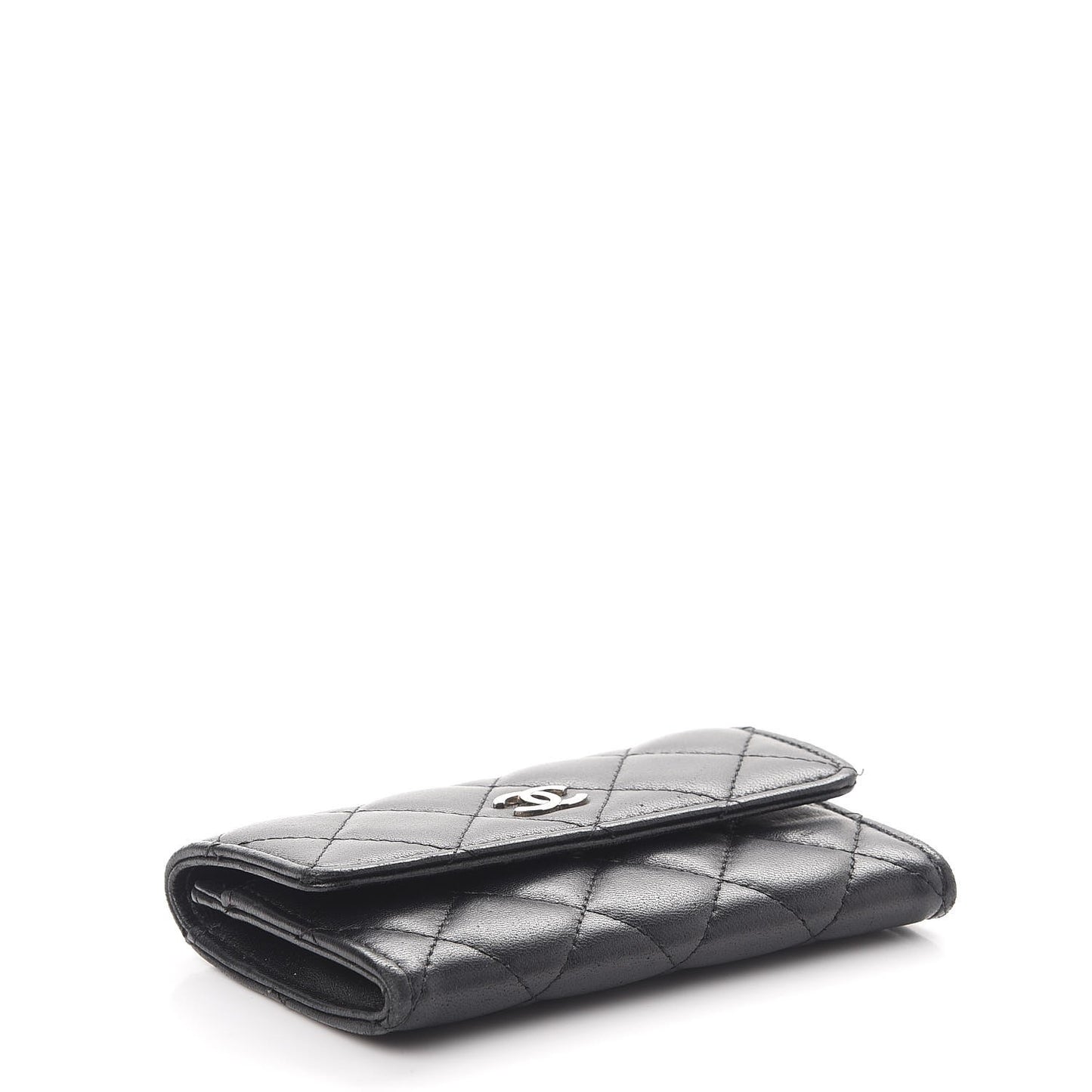Lambskin Quilted Flap Card Holder Black