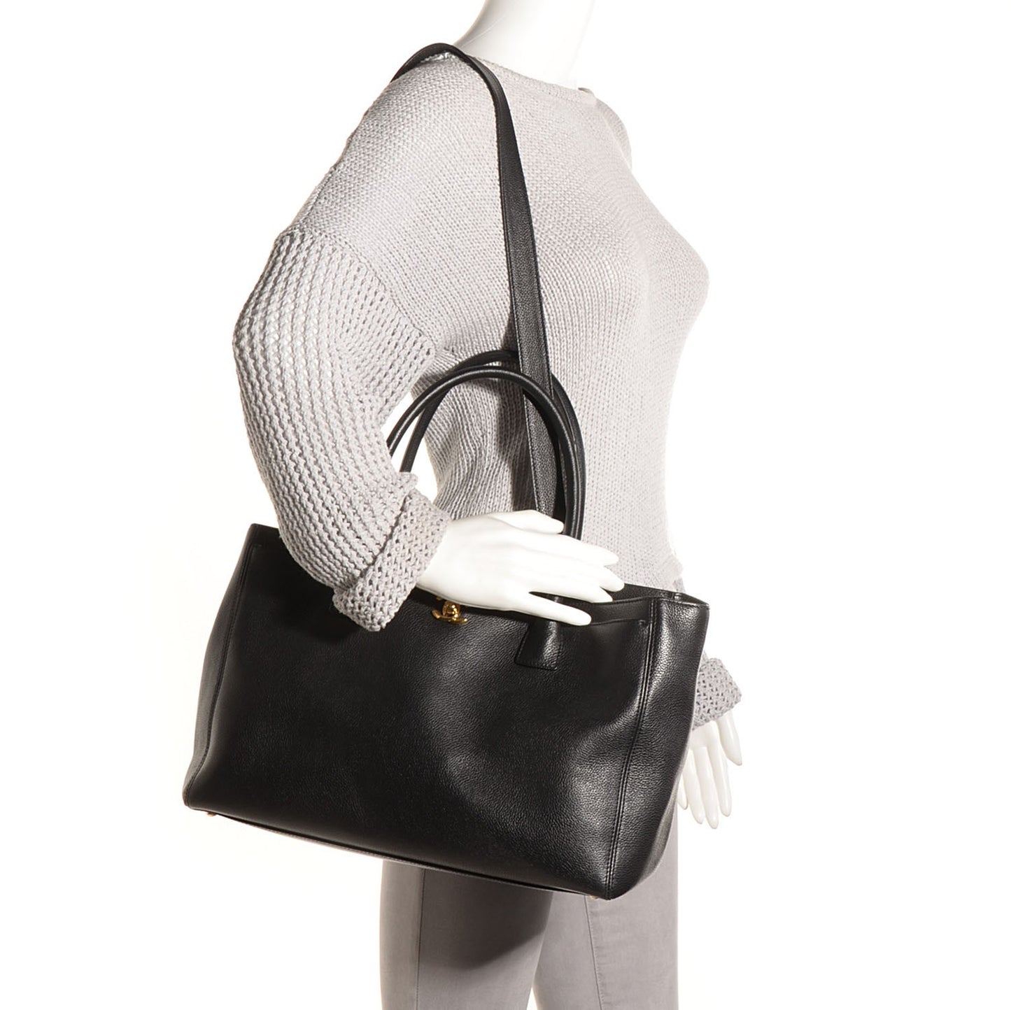 Calfskin Cerf Executive Shopper Tote Black