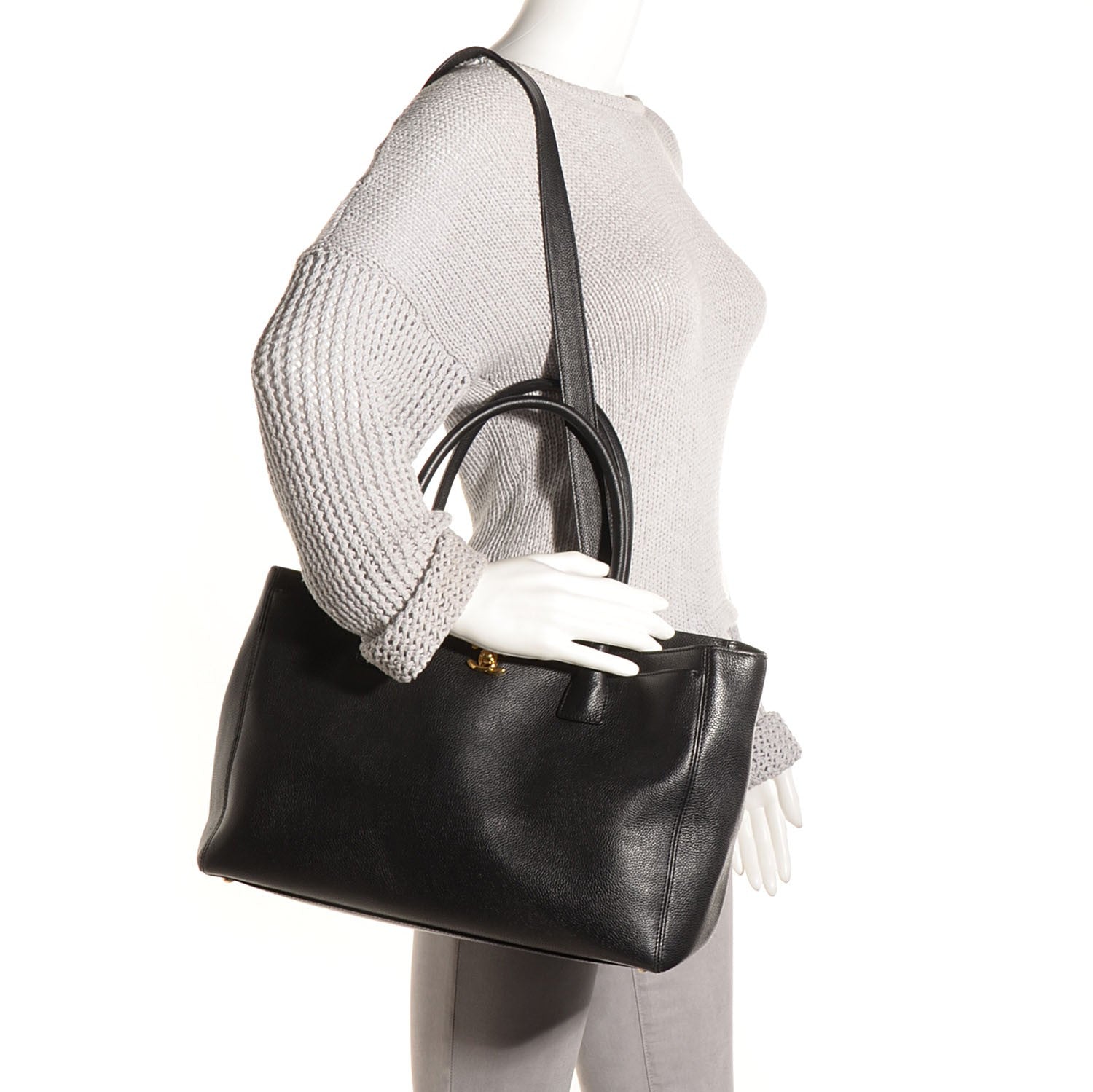 Chanel Calfskin Cerf Executive Shopper Tote Black 2 of 8