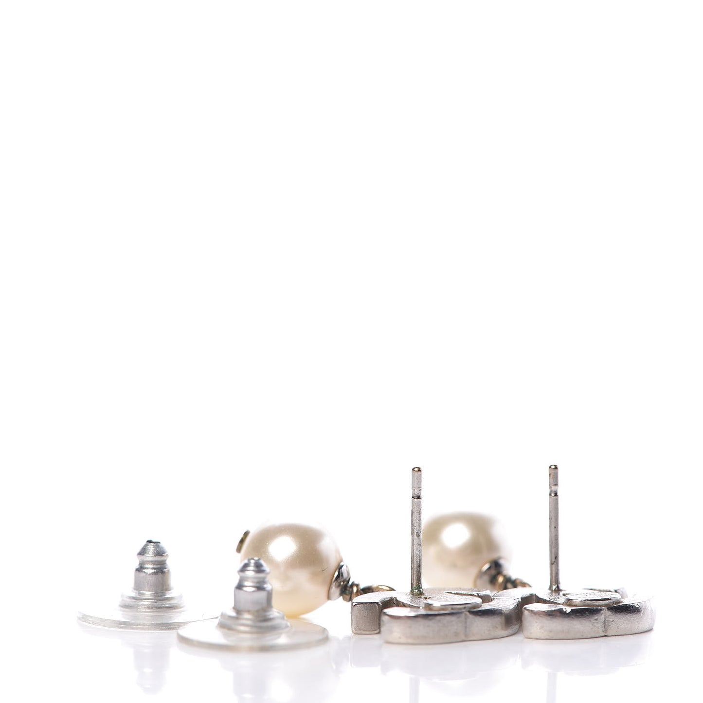 Pearl Quilted CC Drop Earrings Silver