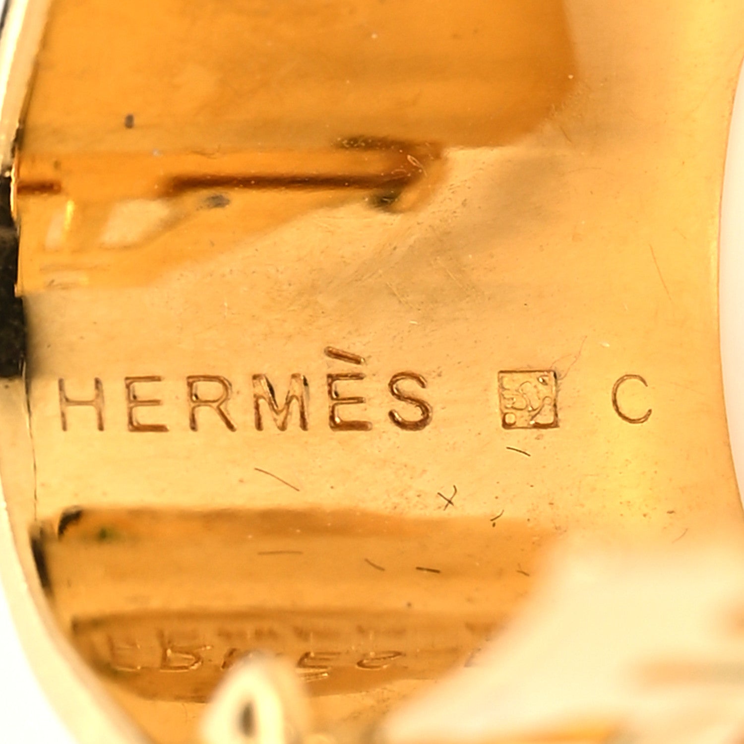 Hermes Gold Plated Printed Enamel Clip On Earrings 4 of 4