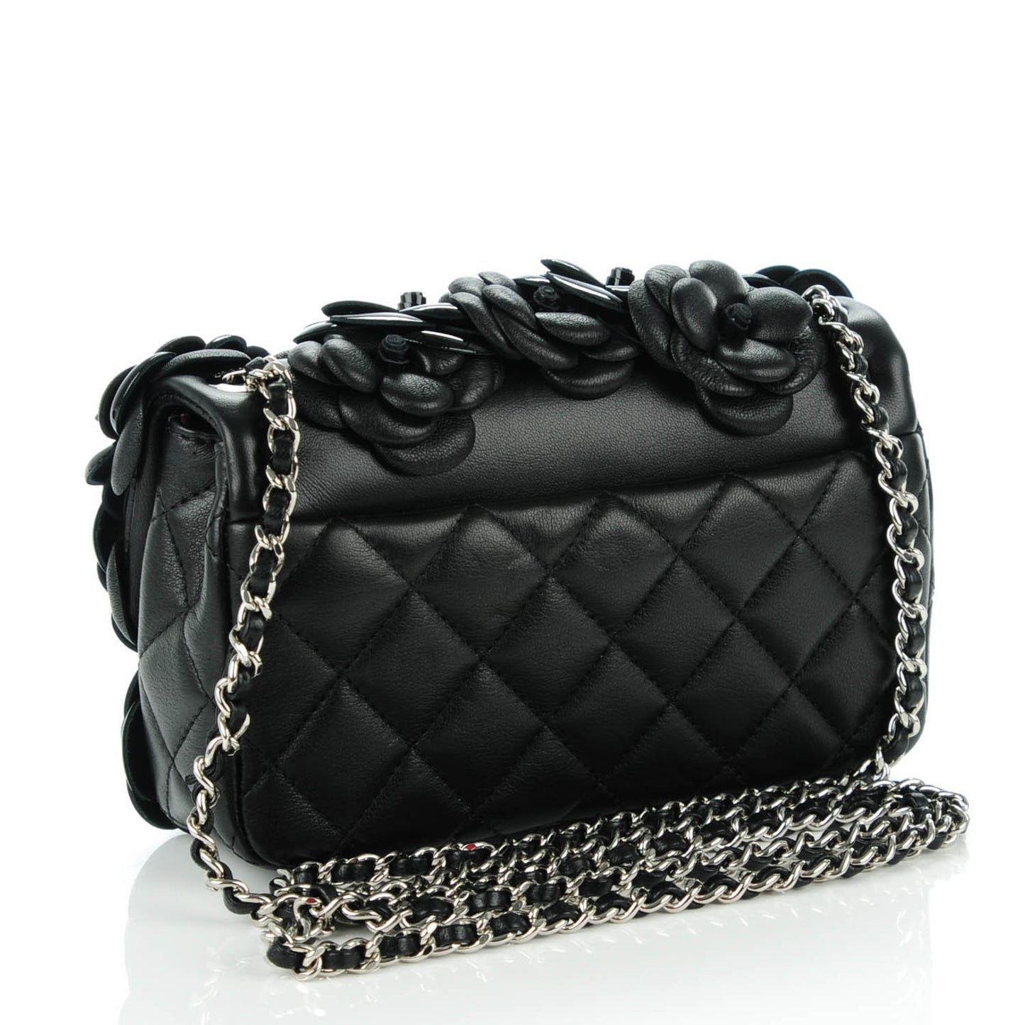 Lambskin Patent Mini Camellia Flap Black
