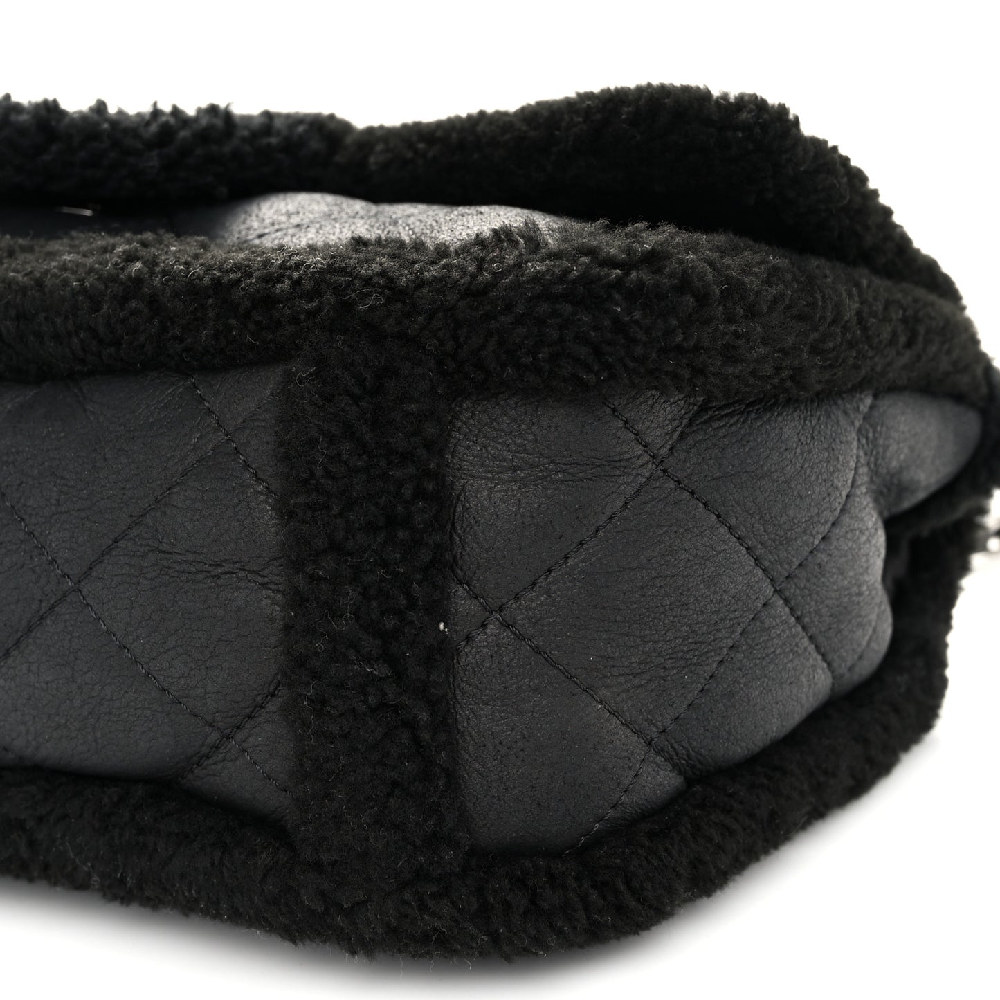 Shearling Quilted Jumbo Single Flap Black