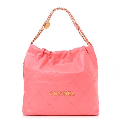 Chanel Shiny Calfskin Quilted Chanel 22 Drawstring Bag Coral Pink 3 of 11
