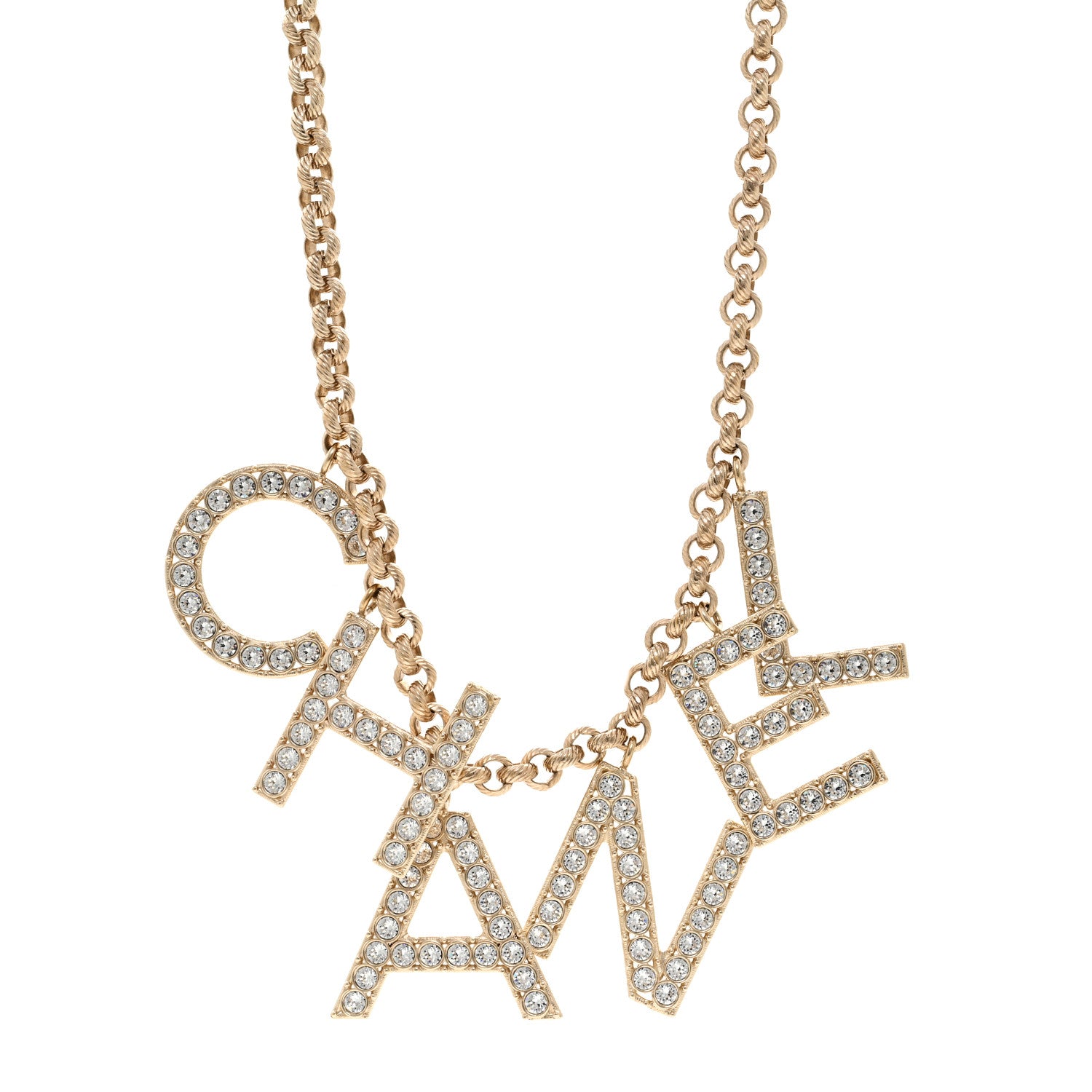 Chanel Crystal City of Lights Letter Chain Necklace Gold 1 of 5