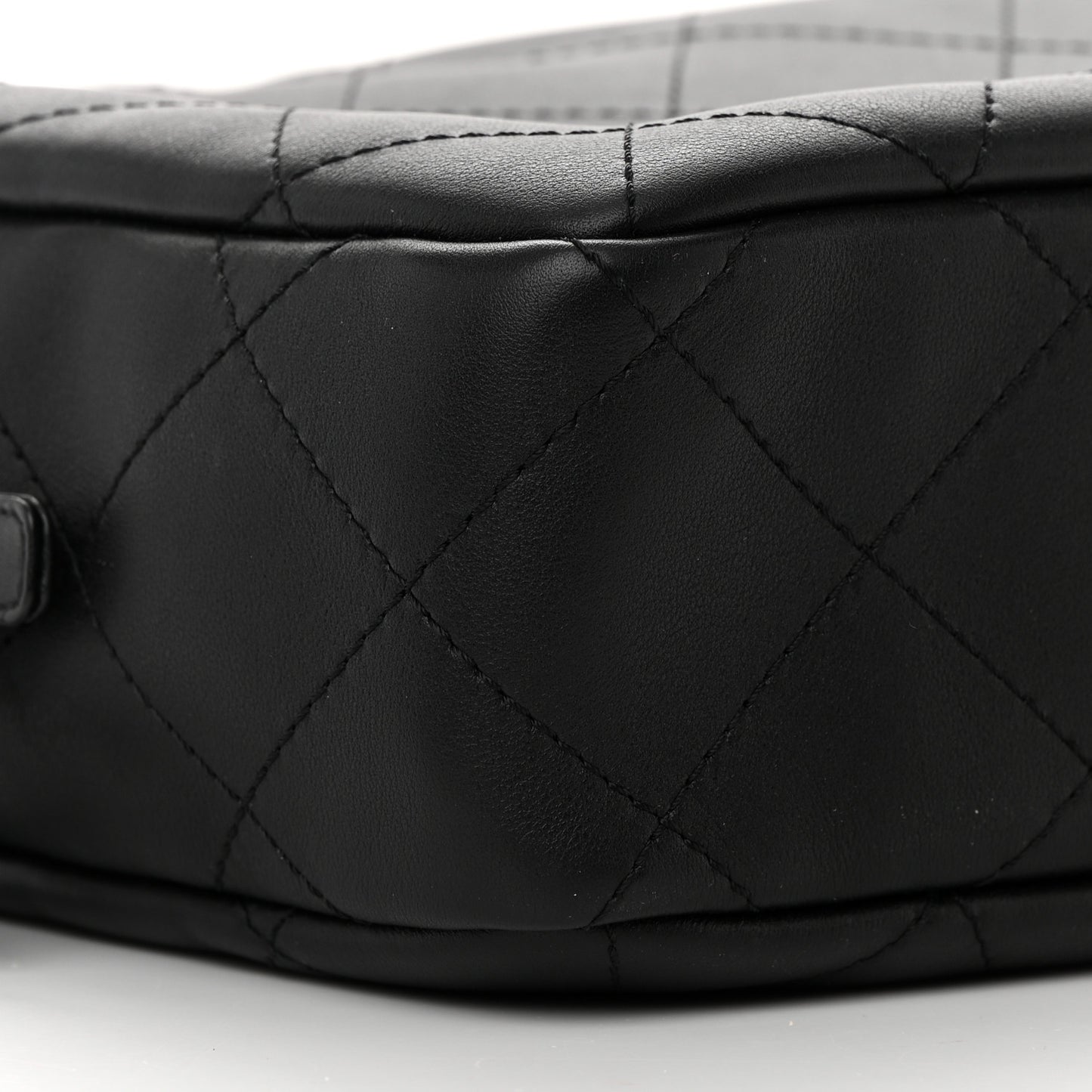 Calfskin Diamond Stitched Top Handle Bowling Bag Black