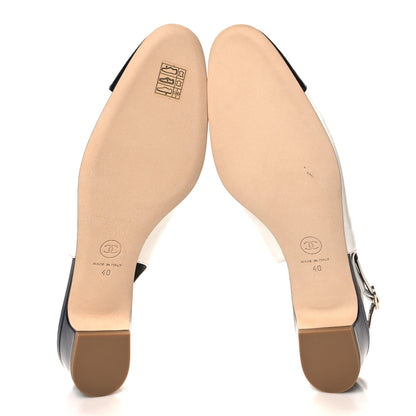 Chanel Calfskin Cap Toe CC Slingback Pumps 40 White Dark Navy 6 of 10