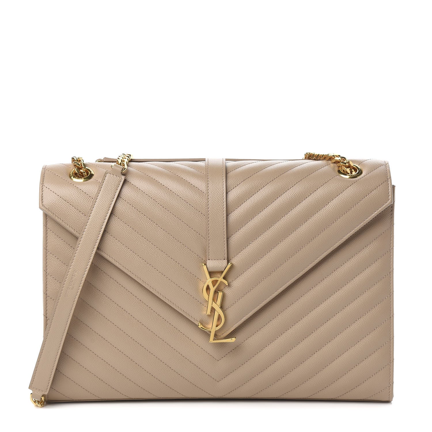 Saint Laurent Grain De Poudre Matelasse Chevron Large Monogram Satchel Dark Beige 1 of 10