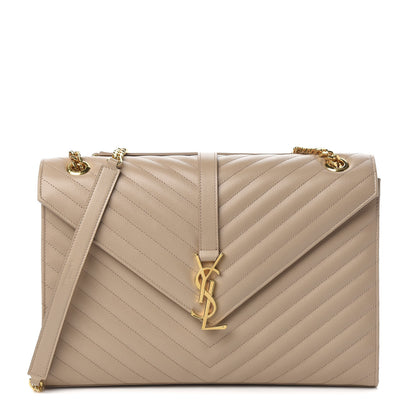 Saint Laurent Grain De Poudre Matelasse Chevron Large Monogram Satchel Dark Beige 1 of 10