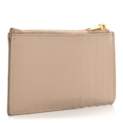 Saint Laurent Grain De Poudre Matelasse Chevron Monogram Fragments Zippered Card Case Deep Beige 3 of 13
