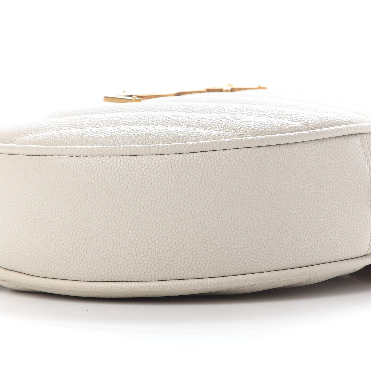 Saint Laurent Grain De Poudre Matelasse Chevron Quilted Round Vinyle Camera Bag Crema Soft 8 of 9
