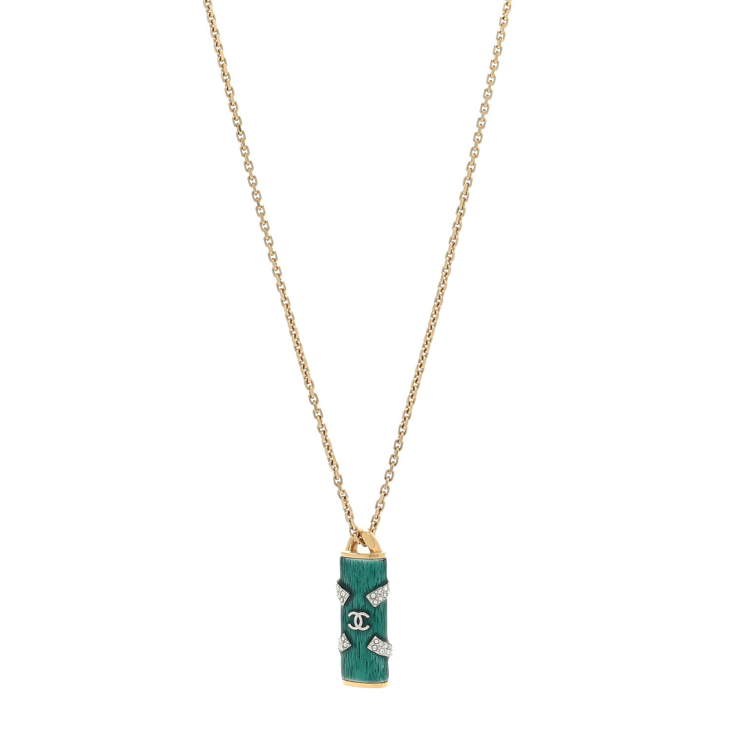 Chanel Crystal CC Forever CC Long Necklace Gold Green 1 of 4