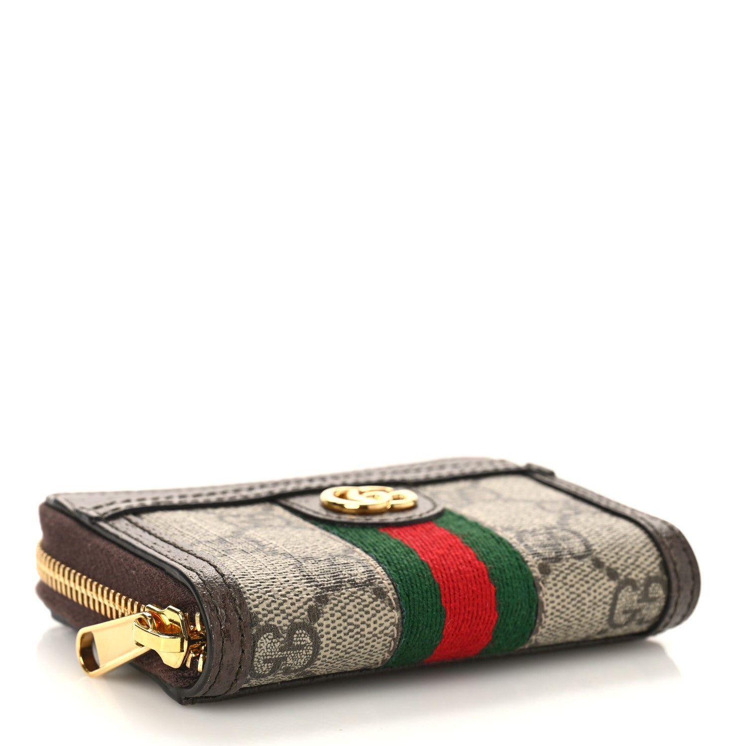 Gucci GG Supreme Monogram Textured Dollar Calfskin Web Ophidia Zip Around Card Case Wallet Beige Ebony New Acero 4 of 9