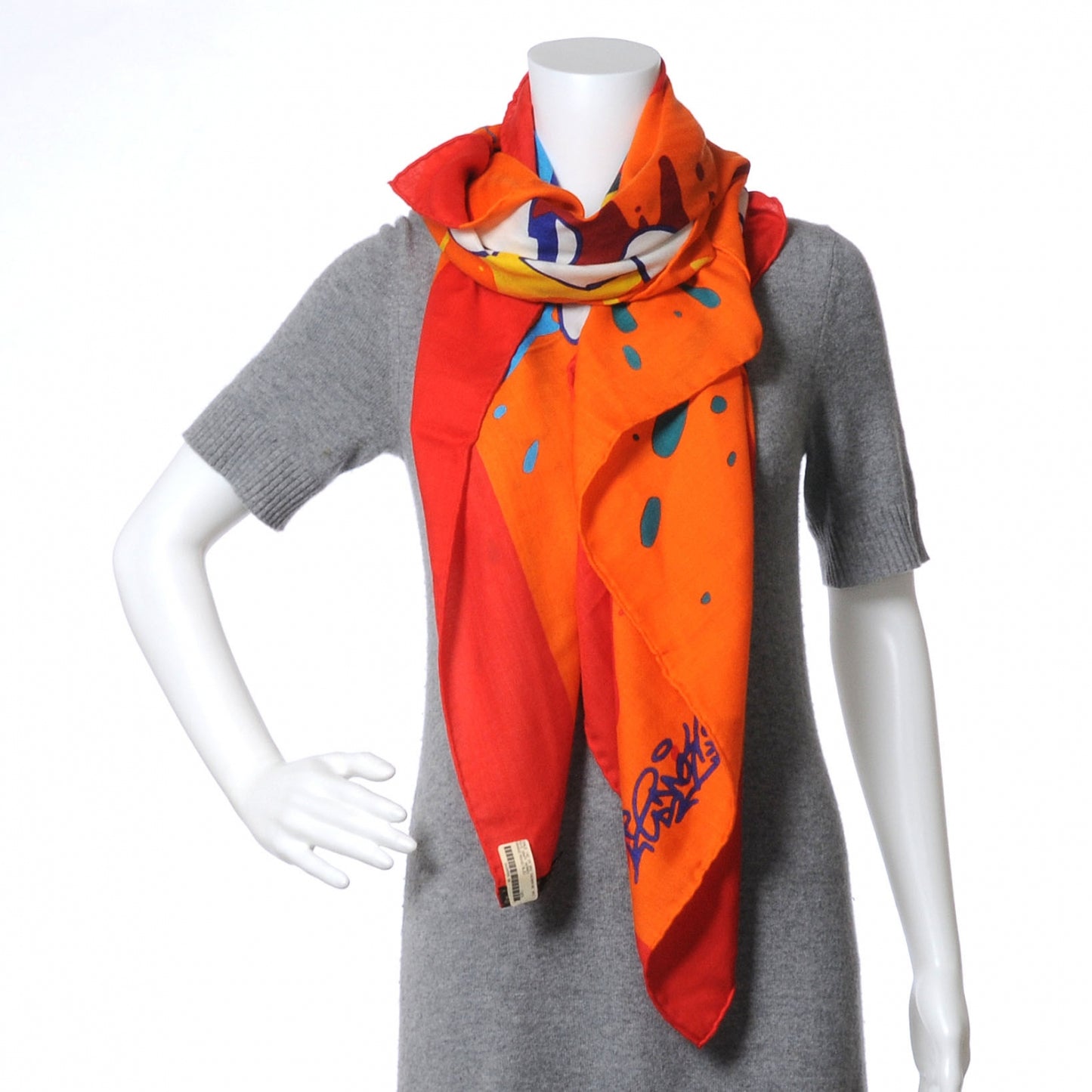 Silk Cashmere Graff Graffiti Shawl 140 Orange