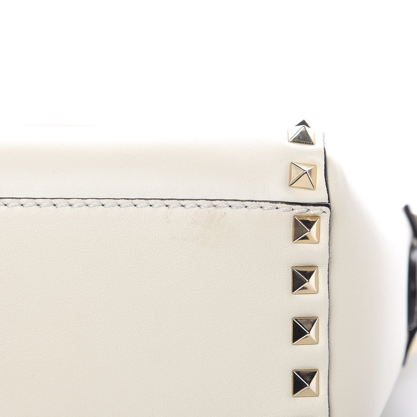 Vitello Mini Rockstud Double Handle Tote Ivory