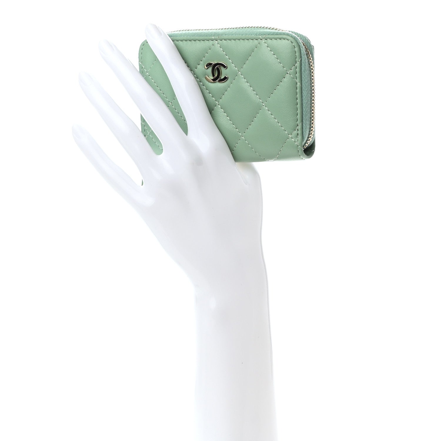 Chanel Lambskin Quilted Zip Around Coin Purse Wallet Light Green 2 of 7