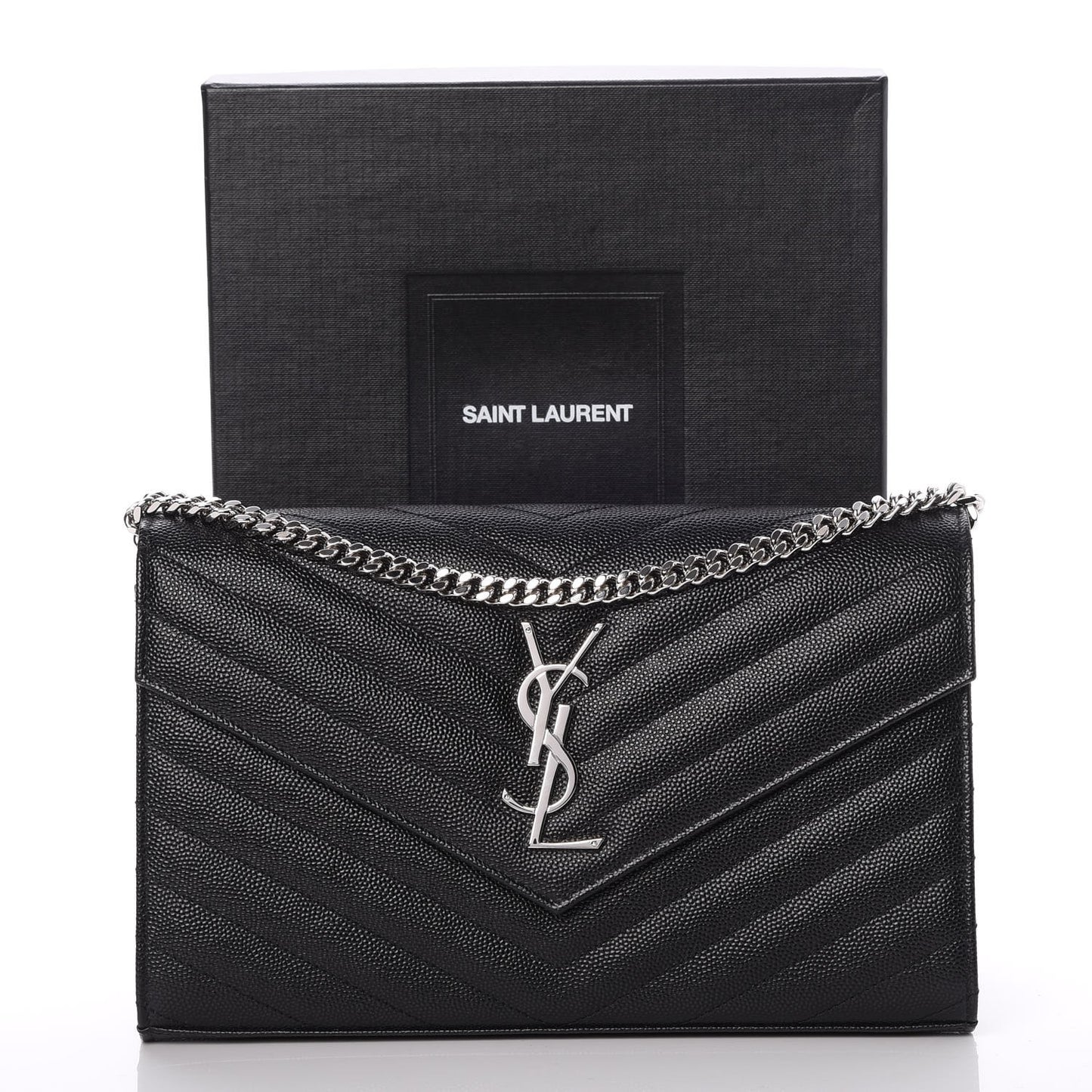 Grain De Poudre Matelasse Chevron Monogram Chain Wallet Black