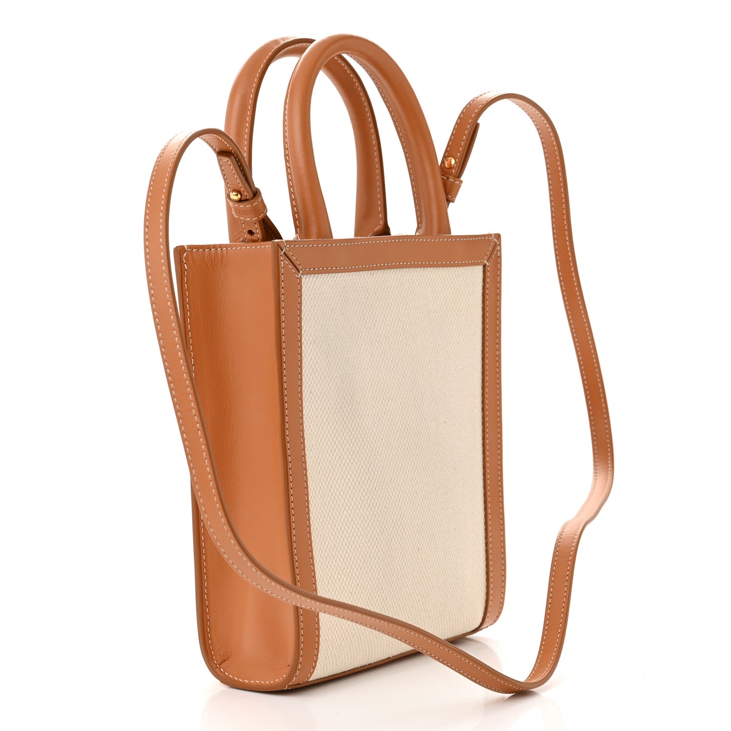Canvas Calfskin Mini Vertical Cabas Natural Tan