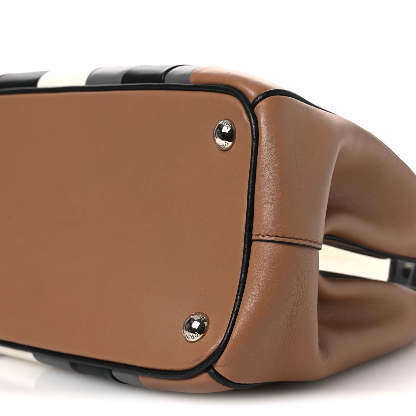 Calfskin Baiadera Striped Frame Bag Caramel Black White
