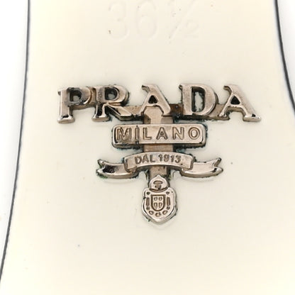 Prada Spazzolato Metal Triangle Logo Ankle Strap 100mm Sandals 36.5 Black White 7 of 10
