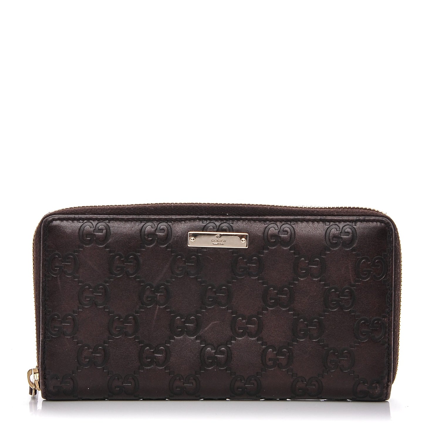 Guccissima Margaux Calfskin Metal Bar Zip Around Wallet Chocolate