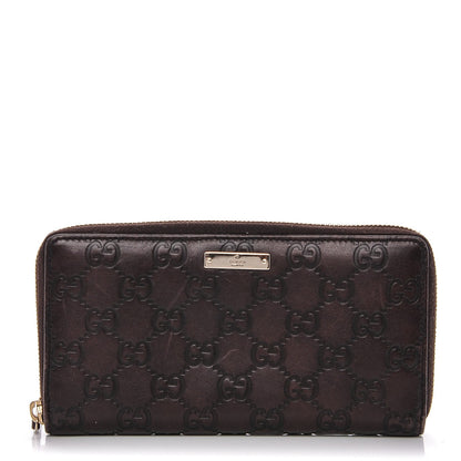 Gucci Guccissima Margaux Calfskin Metal Bar Zip Around Wallet Chocolate 1 of 6
