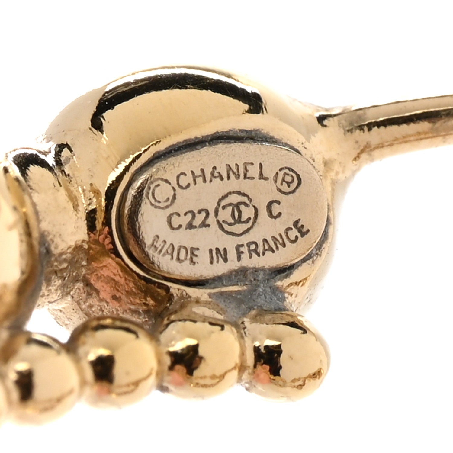 Chanel Metal Crystal Bead Chain CC Hoop Earrings Gold 4 of 4
