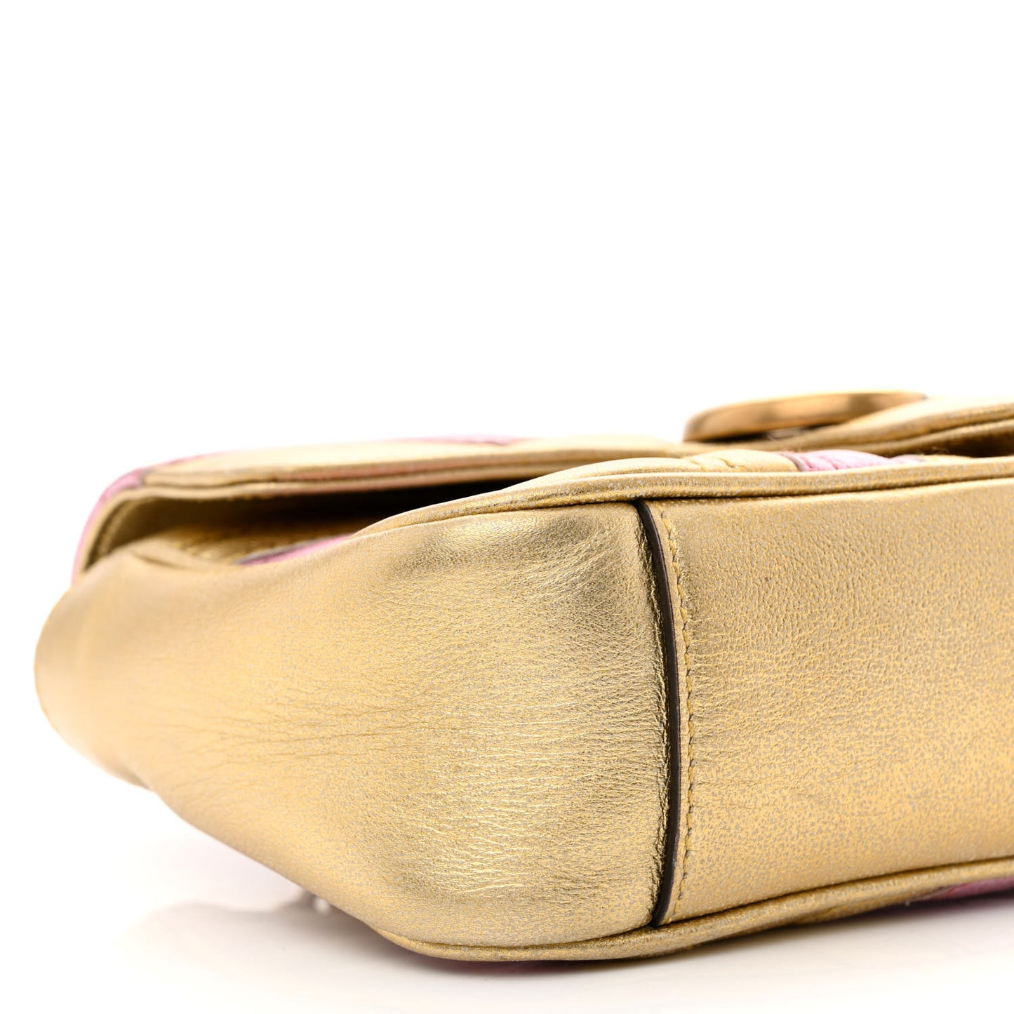 Metallic Calfskin Matelasse Mini GG Marmont Shoulder Bag Gold Pink