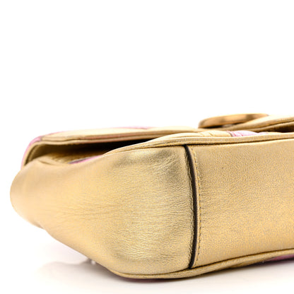 Gucci Metallic Calfskin Matelasse Mini GG Marmont Shoulder Bag Gold Pink 9 of 10
