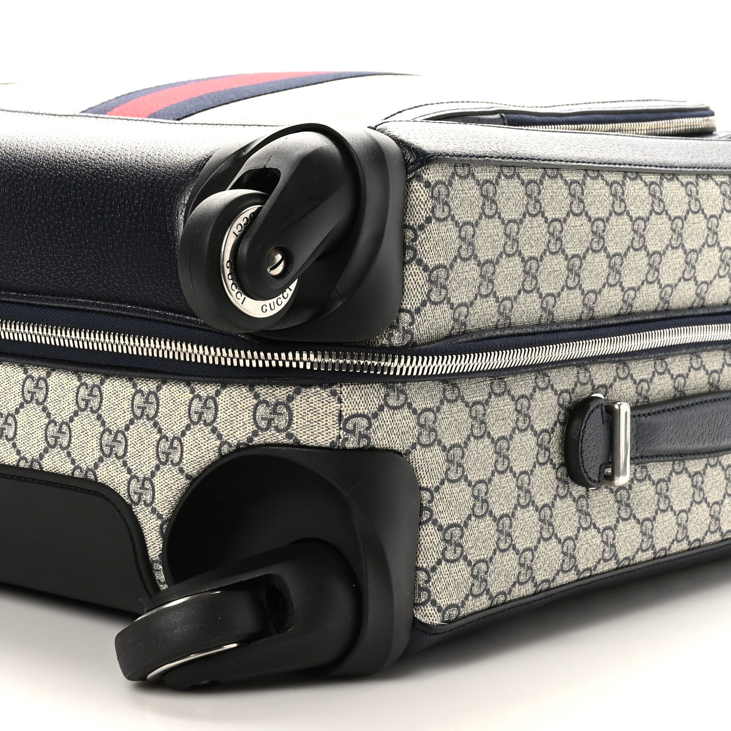 Gucci GG Supreme Monogram Textured Dollar Calfskin Web Savoy Cabin Plus Trolley Beige Blue 8 of 9