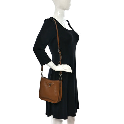 Prada Vitello Daino Soft Mini Hobo Messenger Bag Caramel 2 of 15