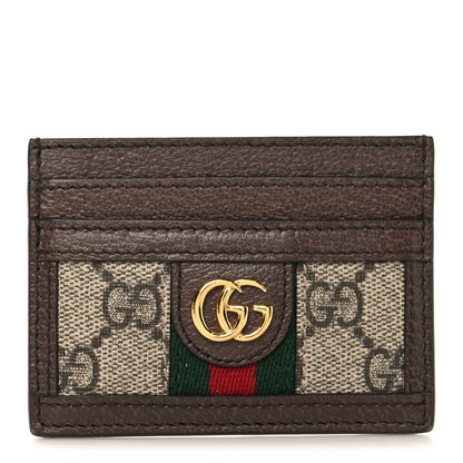 Gucci GG Supreme Monogram Textured Dollar Calfskin Ophidia Card Holder Beige Ebony New Acero 1 of 7