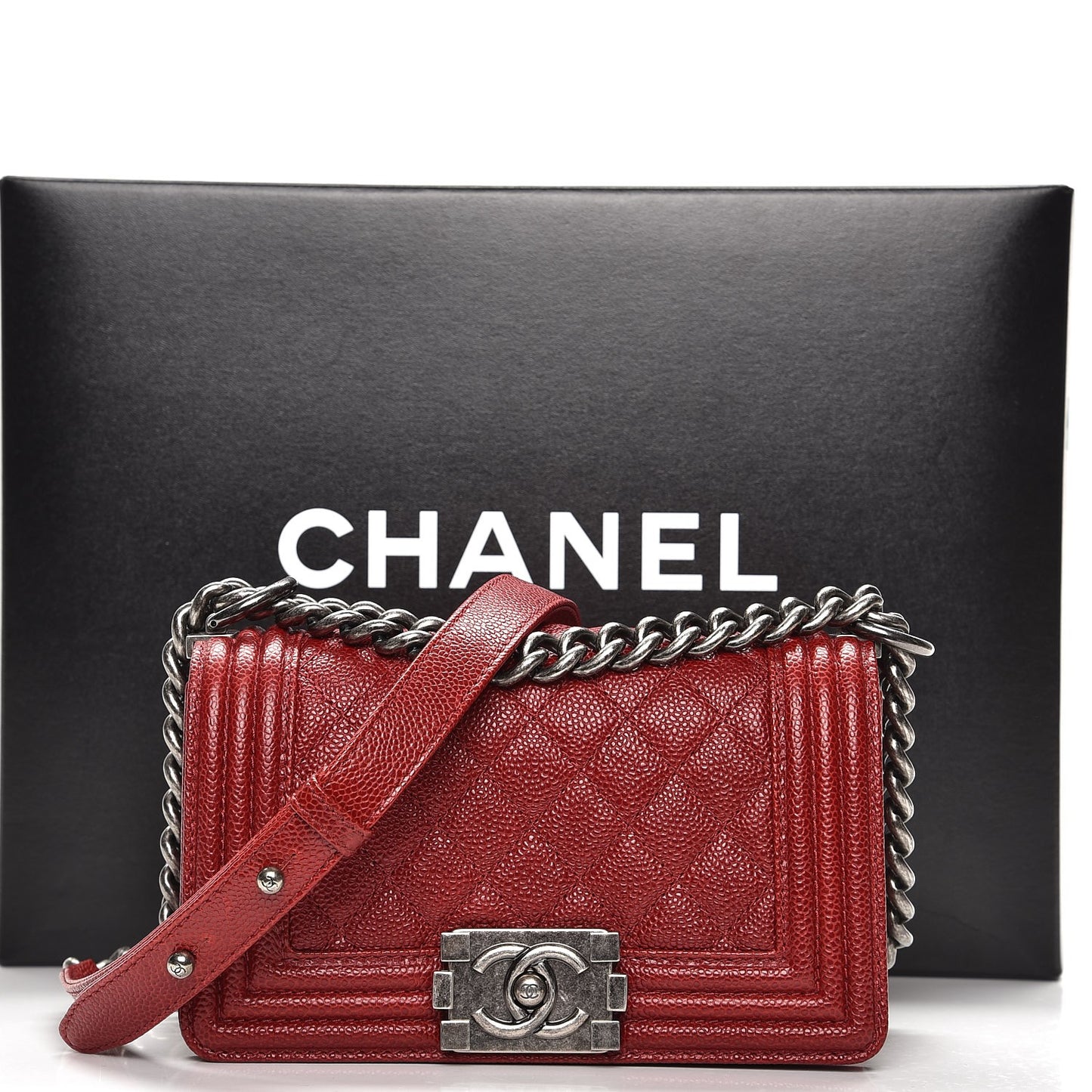 Caviar Quilted Small Boy Flap Dark Red