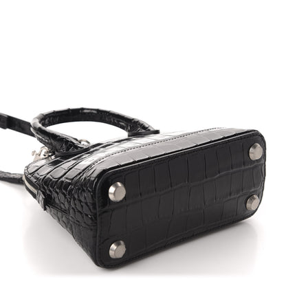 Balenciaga Shiny Calfskin Logo Crocodile Embossed XXS Ville Top Handle Bag Black White 4 of 9