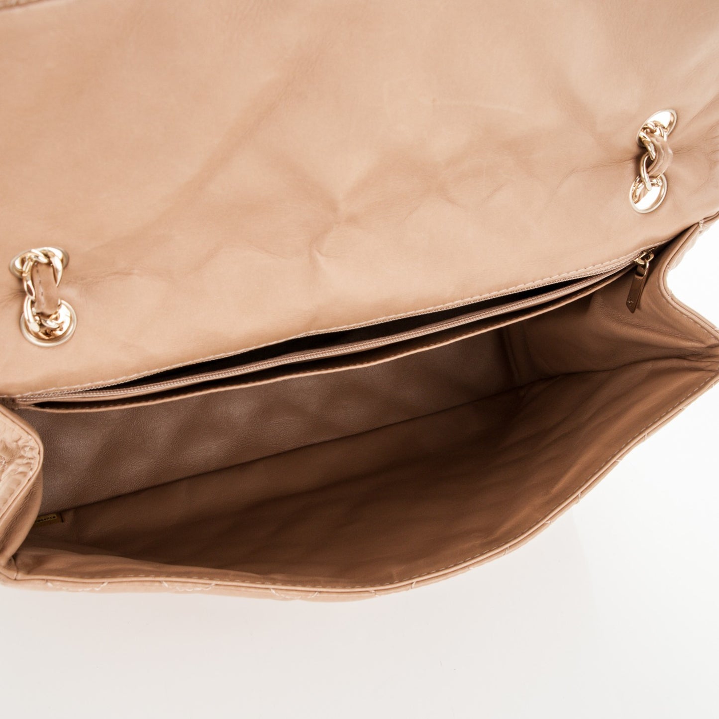 Lambskin Quilted Maxi Single Flap Beige