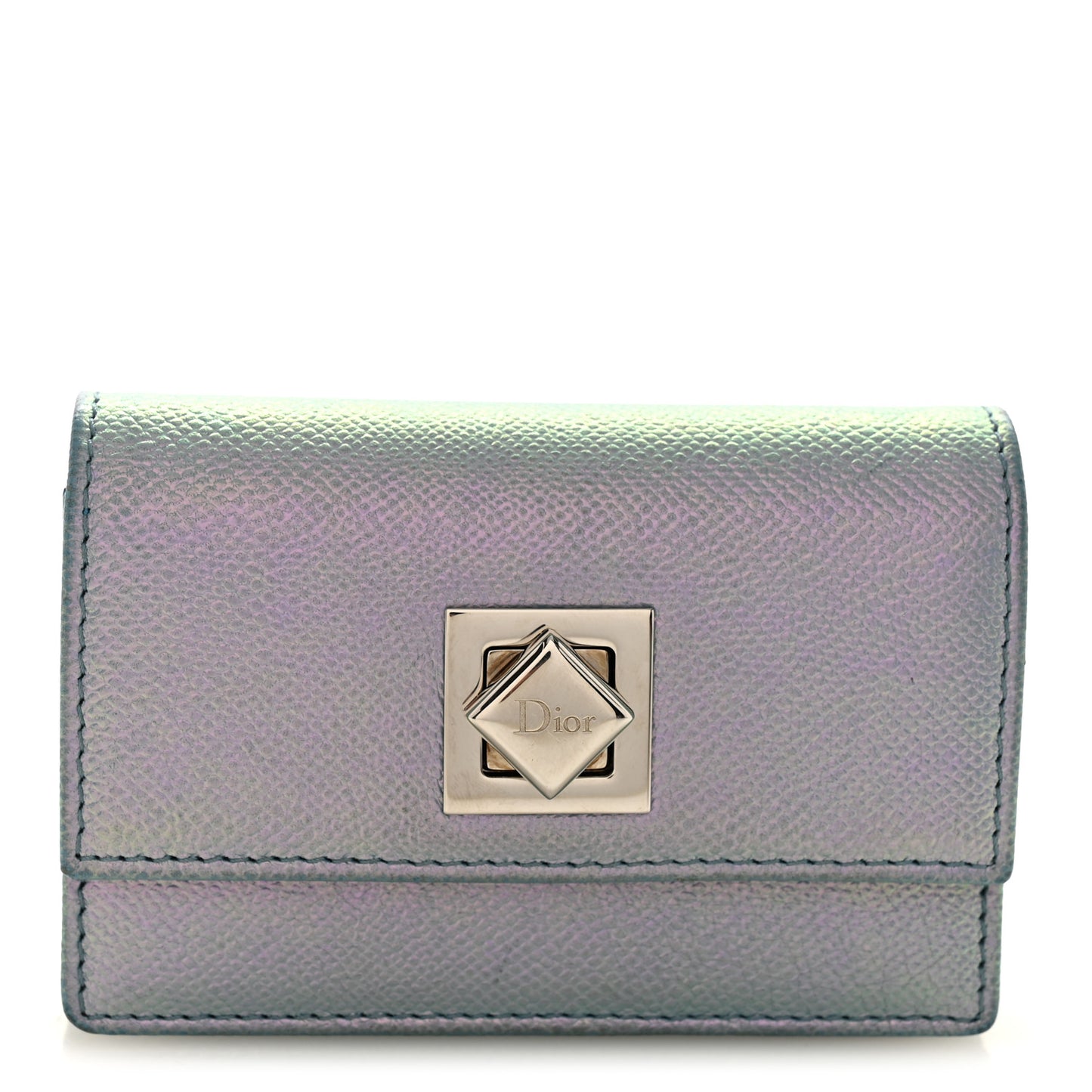 Grained Calfskin Turn Me Envelope Gusseted Card Holder Metallic Fluorescent Blue
